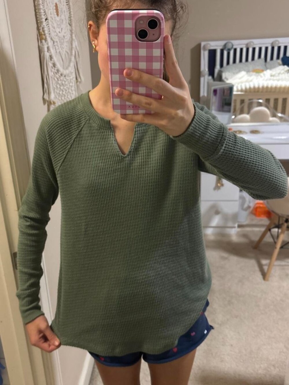 American Eagle Waffle Knit Lightweight Long-Sleeve Top Shirt